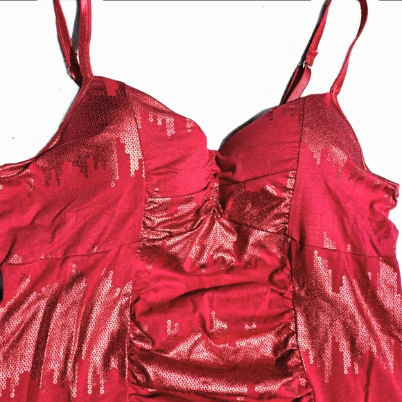 GLO jeans Tops - 🟣 Glo Jeans Red Metallic Padded Tank Top Size XL